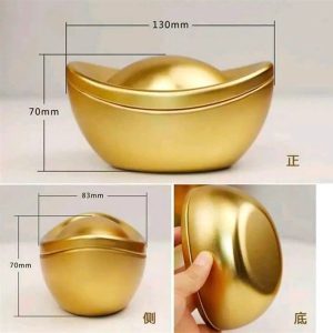 Hộp thiếc hình thỏi vàng 13x7cm - Cái