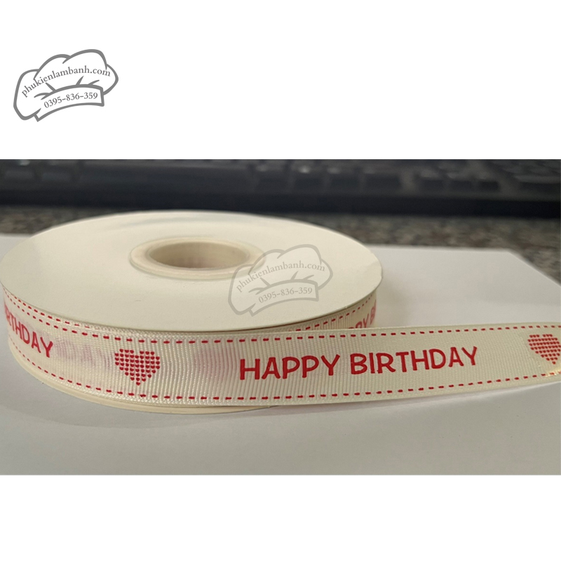 Ruy băng TIM HPBD chữ ĐỎ IN 2.6cm - Cuộn