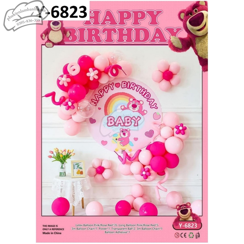 Bóng chữ Phông nền Gấu dâu BABY - JLH-Y-6823 - Bộ