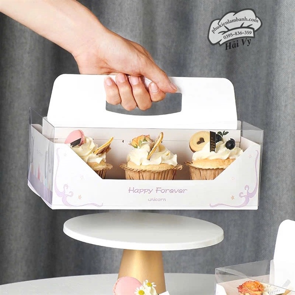 Hộp cupcake mica 6 lỗ Quai xách - 5 Cái - Ảnh 4