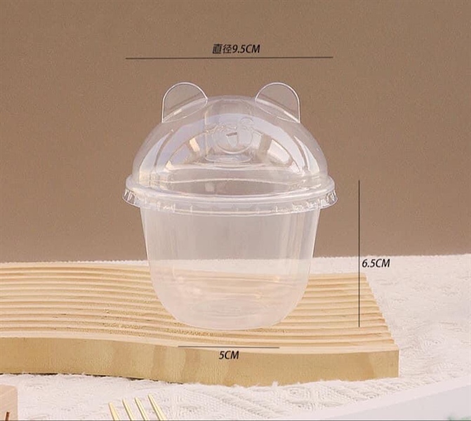 Cốc nhựa PET kèm nắp tai thú 300ml - 50 Cái - Ảnh 2