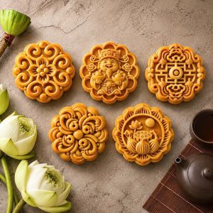 Khuôn bánh Trung thu 5 mặt tròn 200gr Tài Lộc Thịnh Vượng
