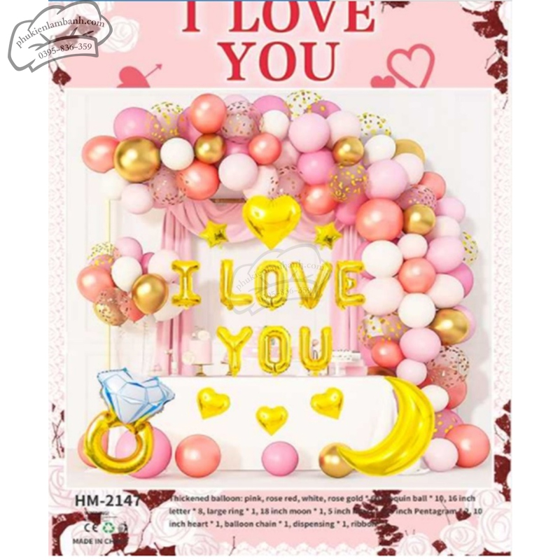 Bóng chữ I LOVE YOU chữ vàng - HM-2147 - Bộ