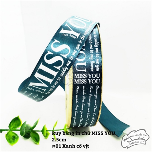 Ruy băng MISS 2.5cm x 43m Xanh cổ vịt - Cuộn