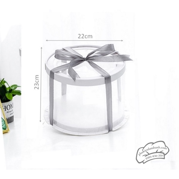 22x23cm Hộp mica trụ tròn nắp TRONG 2 tầng - 062 - 5 Cái