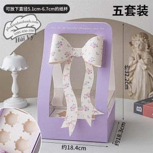 Hộp cupcake mica 4 lỗ Tím Nơ - 5 Cái
