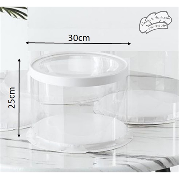 30x25cm Hộp mica trụ tròn nắp TRONG 2 tầng - 0102 - 5 Cái