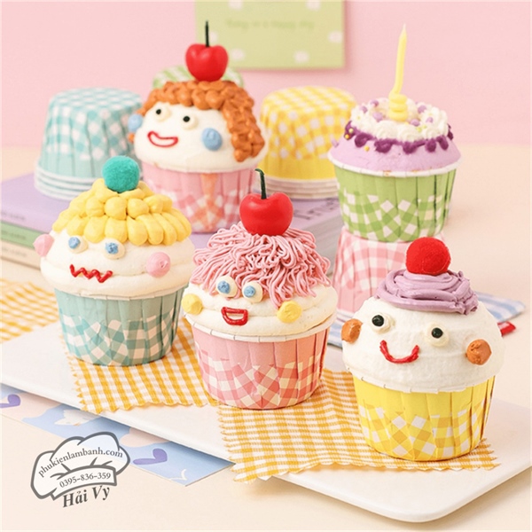 Cupcake giấy caro 5040 màu hồng 100 cái - Dây - Ảnh 3