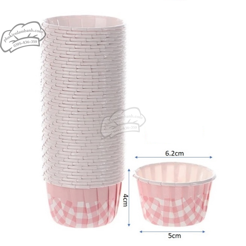 Cupcake giấy caro 5040 màu hồng 100 cái - Dây