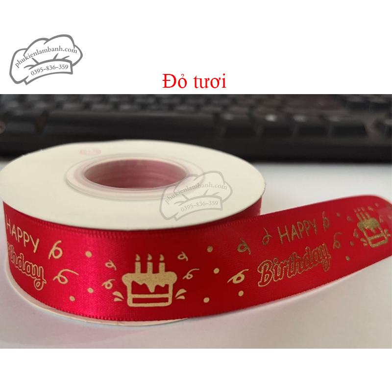 Ruy băng HPBD NHŨ đỏ tươi 2.6cm - Cuộn