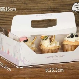 Hộp cupcake mica 6 lỗ Quai xách - 5 Cái