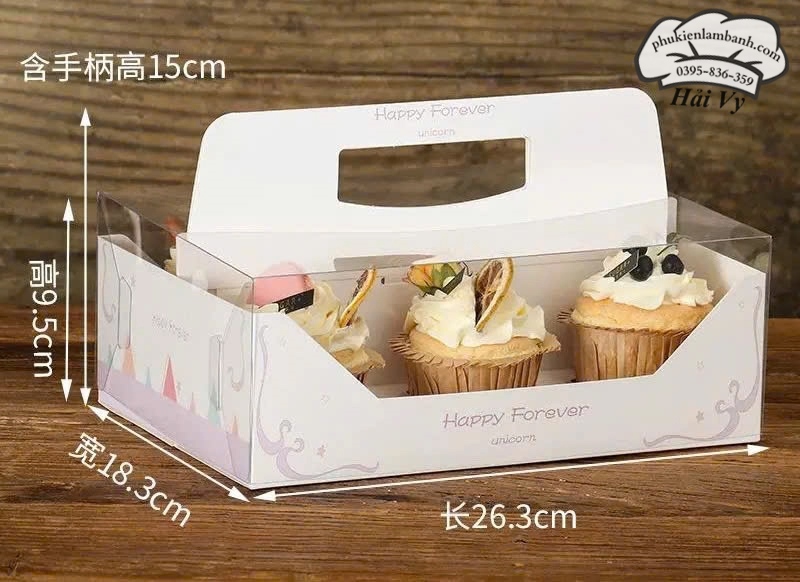 Hộp cupcake mica 6 lỗ Quai xách - 5 Cái