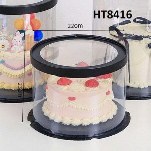 22x23cm Hộp mica trụ tròn nắp TRONG đen 2 tầng - 062B - 5 Cái