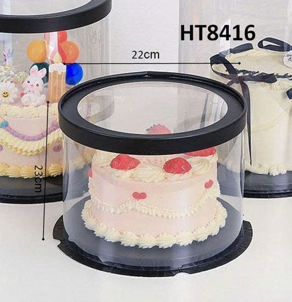 22x23cm Hộp mica trụ tròn nắp TRONG đen 2 tầng - 062B - 5 Cái