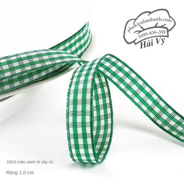 1cm x 45M Ruy băng Caro Xanh Lá Cỏ - Cuộn