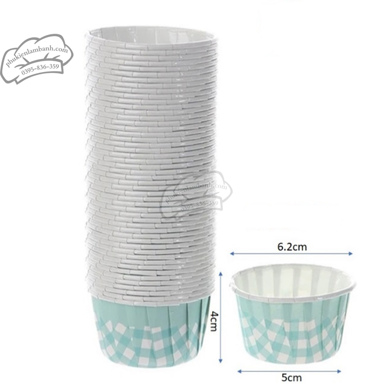 Cupcake giấy caro 5040 màu xanh ngọc 100 cái - Dây